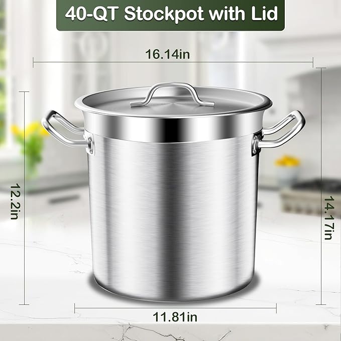 Stock Pot-20QT Stainless Steel Stockpot with Lid, Heavy Duty Tri-Ply Bottom Commercial Grade Large Stock Pot & Stockpots for Boiling Cooking Soup Stew Canning Cooking Pots,Big Stockpot, Deep Cookware