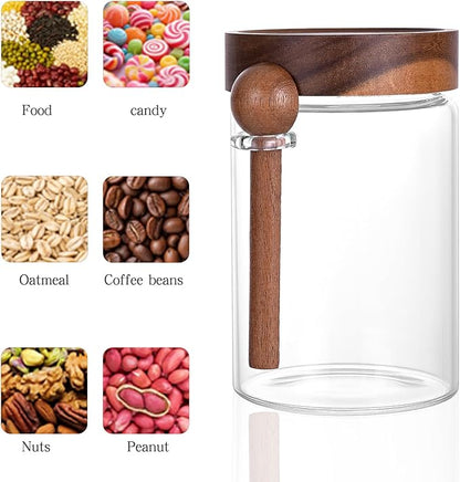SAIOOL 30 oz (2-Pack) High Borosilicate Glass Food Storage Containers with Spoons, Airtight Screw-Tight Lid for Kitchen Pantry - Dry Food, Coffee,Tea,Snacks, Flour Canisters, High Transparency - Image 3