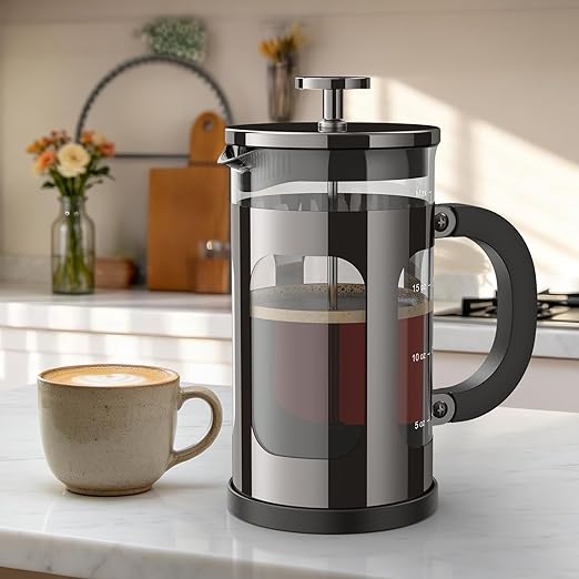 Veken French Press Coffee Maker 21oz 0.6 L, Single Serve Small Pot, Heat Resistant Thickened Borosilicate Glass,Stainless Steel Brewer,Cold Brew Cafetera Teapot for Kitchen Travel Camping, Dark Pewter by Veken