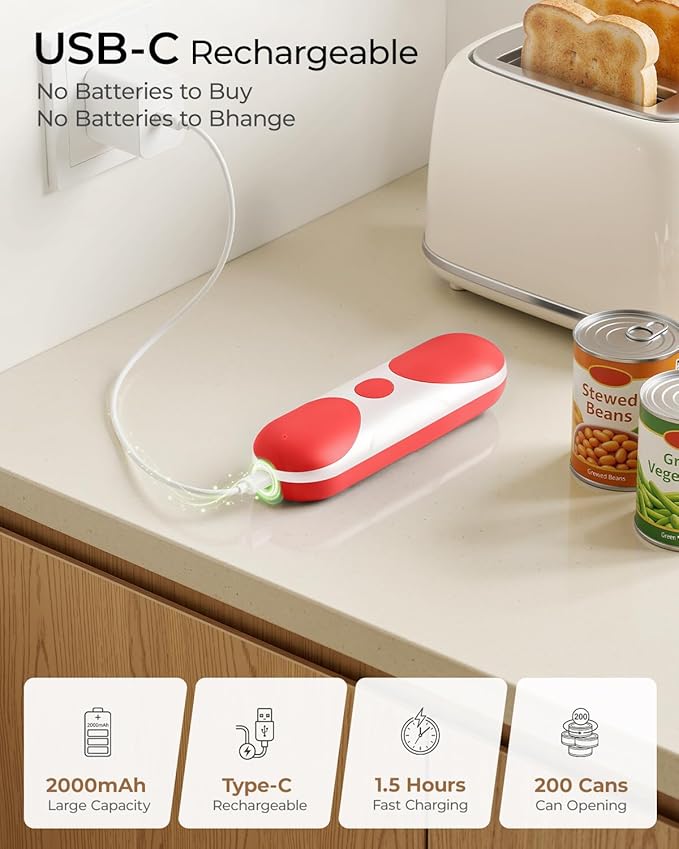 Electric Can Opener, One-Touch Automatic Can Opener, USB Rechargeable Electric Can Opener for Seniors with Arthritis- Cordless Battery Powered, Side Cut, Smooth Edge, Handsfree, for Any Size Cans - Image 3