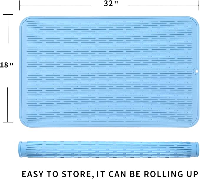 MicoYang Silicone Dish Drying Mat for Multiple Usage,Easy clean,Eco-friendly,Heat-resistant Silicone Mat for Kitchen Counter or Sink,Refrigerator or Drawer Liner Light Blue 4XL 32 inches x 18 inches - Image 2
