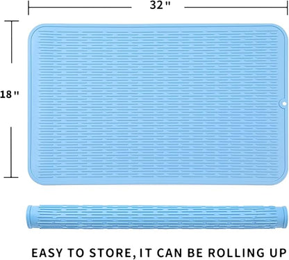 MicoYang Silicone Dish Drying Mat for Multiple Usage,Easy clean,Eco-friendly,Heat-resistant Silicone Mat for Kitchen Counter or Sink,Refrigerator or Drawer Liner Light Blue 4XL 32 inches x 18 inches - Image 2