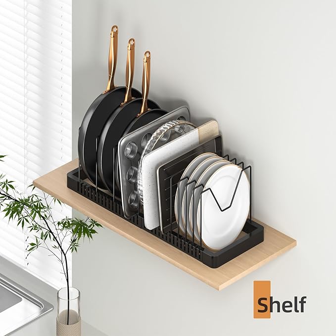 PanPanPal Pots and Pans Organizer under Cabinet, Expandable Pot Lid Organizer Holder with 12 Adjustable Compartment, Pan Organizers inside Cabinet for Lids, Bakeware, Kitchen Storage Pot Rack, Black - Image 7