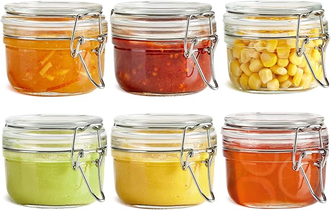 ComSaf 4oz Glass Spice Jars with Airtight Lids (Set of 6), Small Wire Clamp Mason Jars for Herbs, Honey, Jam & DIY Wedding Favors, 120ml Mini Glass Canisters for Pantry & Kitchen Organization by ComSaf
