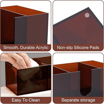 Acrylic Coffee Cup Holder for Countertop, 3 Slots Acrylic Coffee Bar Accessories and Organizer Anti Slip Waterproof, Coffee Station Organizer for Cup Lid Straw, Amber Coffee Color