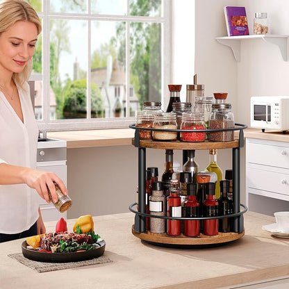 YATINEY Lazy Susan Organizer, Rotating Spice Rack, 2 Tier Spice Turntable Organizer, Industrial Turntable Spice Holder, for Kitchen Countertop and Cabinet, Compact and Versatile, Rustic Brown SR22BR - Image 6
