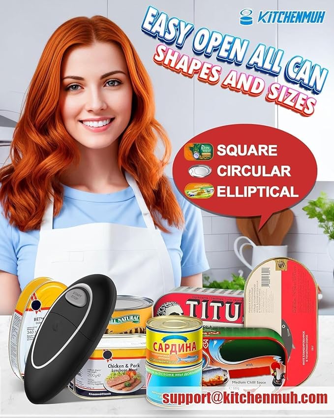 One Touch Electric Can Opener Fits All Can Sizes for Seniors with Arthritis, Battery Operated Can Opener with Smooth Edge, Food Safe Kitchen Gadgets Automatic Can Opener for Kitchen - Image 4