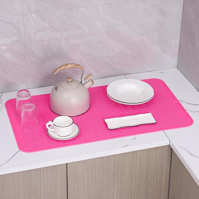 MicoYang Silicone Dish Drying Mat for Multiple Usage,Easy clean,Eco-friendly,Heat-resistant Silicone Mat for Kitchen Counter or Sink,Refrigerator or Drawer Liner Rose 4XL 32 inches x 18 inches - Image 7