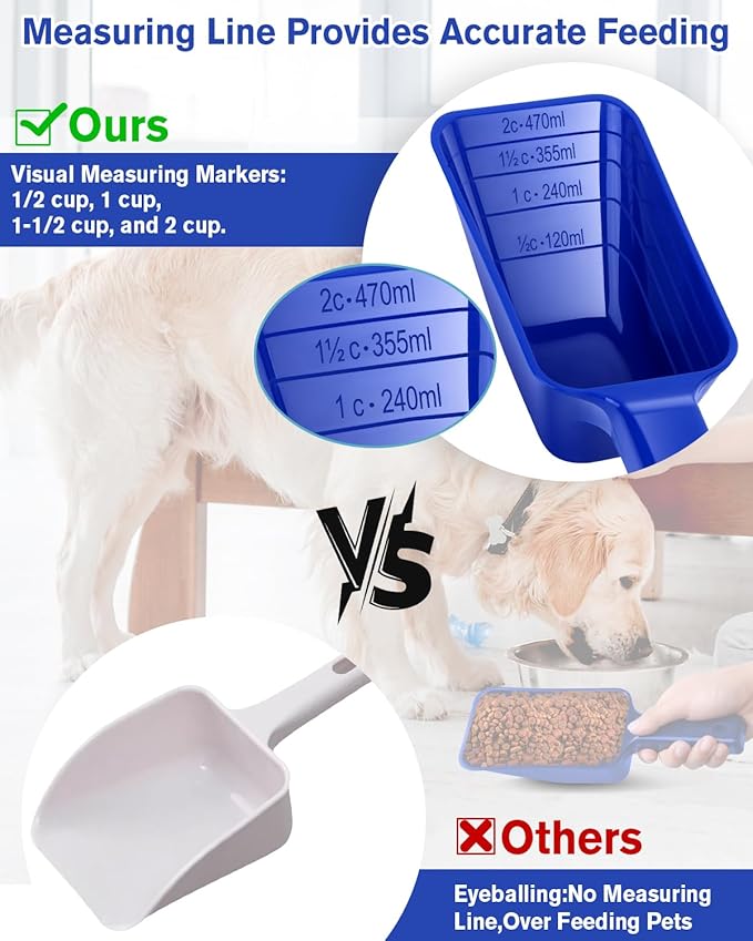 2 Cup Dog Food Scoop(2 Pack), Plastic Pet Food Scoop with Measuring Lines for Accurate Pet Food Portions,Dishwasher Safe (Blue) - Image 3