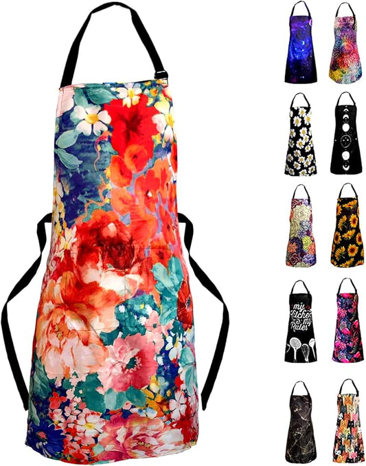 Adjustable Waterproof Apron Bib Apron with 2 Pockets Cooking Kitchen Aprons for Women Men Chef