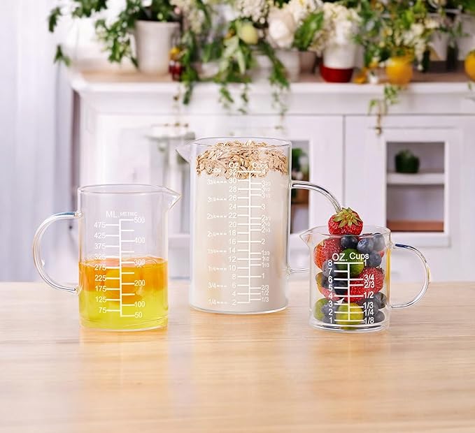 Ackers Etched Graduated Glass Measuring Cup - [Insulated Handle | V-Shaped Spout] - High Borosilicate Glass Measuring Cup for Kitchen or Dining, Easy to Read, 500 ML (16 Oz, 2 Cup) - Image 8