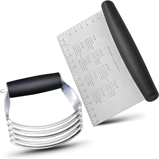 ALLTOP Stainless Steel Bench Scraper and Pastry Blender Cutter Set, Efficient Multipurpose Kitchen Baking Essential Tool with Comfortable Grip Handle-Perfect for Nut, Pie and Dough Processing - Black by ALLTOP