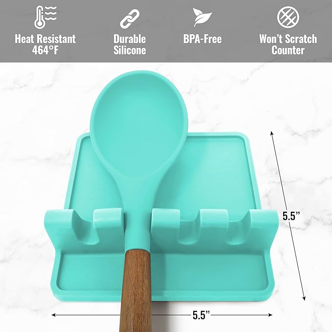 Zulay Kitchen Silicone Utensil Rest with Drip Pad for Multiple Utensils - BPA-Free, Heat-Resistant Spoon Rest & Spoon Holder for Stove Top - Kitchen Utensil Holder for Ladles & Tongs - Aqua - Image 5