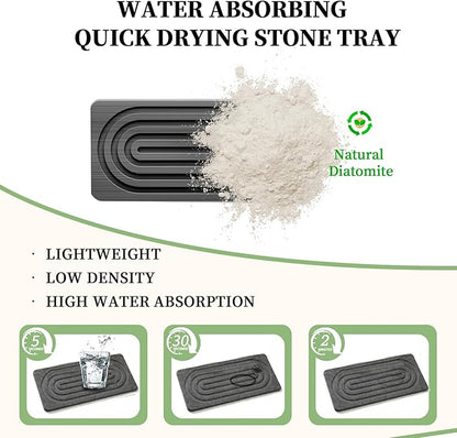 2 PCS Water Absorbing Diatomite Coasters, Stone Drying Mat for Kitchen Counter, Quick Dry Stone Mat Trays for Bathroom Kitchen Counter, Soap Dish Tray Used for Hand Soaps (Dark Gray, 8.3" x 4") - Image 4