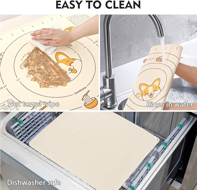 Ourokhome Silicone Baking Mat Sheet and Pastry Dough Cutter, 0.5 Inch Thick 32" X 24" BPA free Silicone Rolling Mat, Non-Stick and Anti-Slip, Dishwasher Safe (Beige) - Image 6