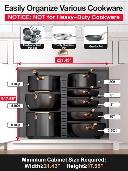 MUDEELA Pots and Pans Organizer Rack under Cabinet 14.55in Height, 8-Tiers Adjustable Pot Rack with 3 DIY Methods, Pot Lid Organizer inside Cabinet for Kitchen Pantry Organization and Storage - Image 2