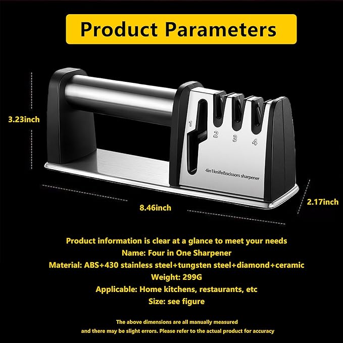 Knife Sharpeners, 4 in 1 Professional Chef's Kitchen Knife Accessories, Kitchen Blade & Scissors Sharpening Tool, Versatile Manual Knife Sharpener, Easy to Use, for Kitchen Knife - Image 2
