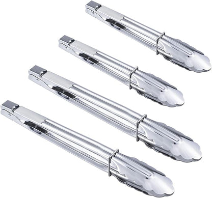 HINMAY Stainless Steel Utility Food Tongs Set Kitchen Metal Tongs for Cooking Grilling Barbecue BBQ and Serving Salad (9 12 Inch 4 Pieces) by HINMAY