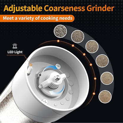 2Pack Electric Salt and Pepper Grinder Set USB Rechargeable with Warm LED Light, Adjustable Coarseness Lidaop Large Capacity Automatic Salt Pepper Mill Grinder for Kitchen, Black and White - Image 3