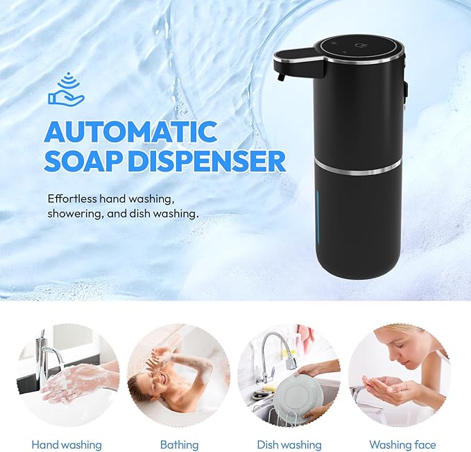 Automatic Foaming Soap Dispenser,Touchless Foam Soap Dispenser,12.8oz Rechargeabled Wall Mounted Smart for Bathroom and Kitchen Dish Soap,Easy for Toddlers(Black) - Image 8