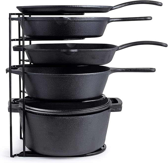 Cuisinel Heavy Duty Pots and Pans Organizer - Extra Large 5-Tier Rack - Holds Cast Iron Skillets, Dutch Oven - Durable Construction - Space Saving Kitchen Storage - No Assembly Required - Black 15.4" by Cuisinel
