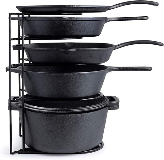 Cuisinel Heavy Duty Pots and Pans Organizer - Extra Large 5-Tier Rack - Holds Cast Iron Skillets, Dutch Oven - Durable Construction - Space Saving Kitchen Storage - No Assembly Required - Black 15.4" by Cuisinel