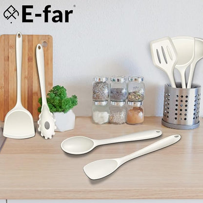 E-far 10 Pieces Silicone Cooking Utensils Set, Heat Resistant Kitchen Utensil Set for Nonstick Cookware, Kitchen Cooking Tools with Spatula, Spoon, Slotted Turner, Non-Toxic & Dishwasher Safe (White) - Image 7