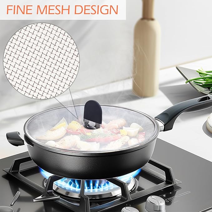 Snowyee Grease Splatter Guard, 3PCS Splatter Screen with Silicone Heat Resistant Handle and Stainless Steel Fine Mesh Design for Safe Indoor and Outdoor Cooking (13/11.5/10 inch and 33/29/25cm) - Image 3