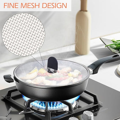 Snowyee Grease Splatter Guard, 3PCS Splatter Screen with Silicone Heat Resistant Handle and Stainless Steel Fine Mesh Design for Safe Indoor and Outdoor Cooking (13/11.5/10 inch and 33/29/25cm) - Image 3