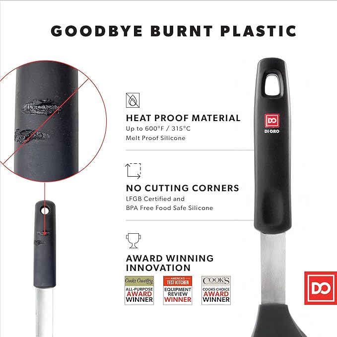 DI ORO Spatulas for Kitchen Use - Forever Warranty - 600°F Heat-Resistant Silicone - Turner Spatula Set for Cooking - BPA Free Wide Pancake Spatulas - Egg Flippers for Nonstick Cookware Safe (3pc) - Image 4