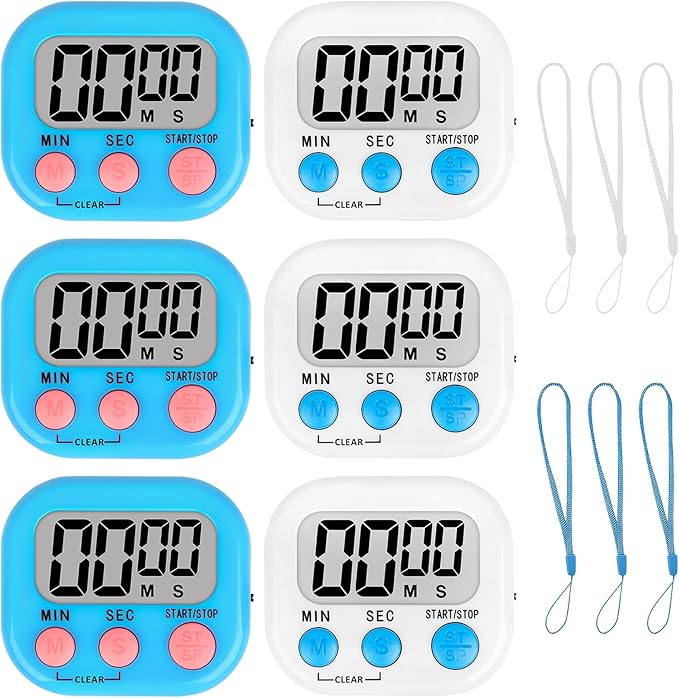 ZILLEEN Classroom Timer for Kids Teachers 6 Pack Digital Timers, Blue & White by ZILLEEN