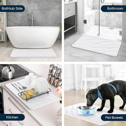 Closefriend Diatomite Stone Bath Mat - Fast Drying Bathroom Stone.Absorbent Quick Dry Diatomaceous Earth Bath MatNonslip - White 2 Pack