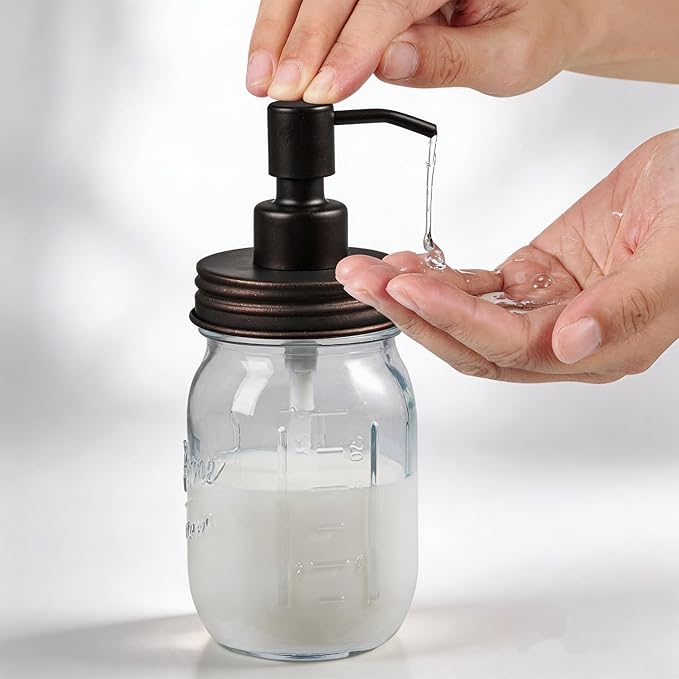 Amolliar Mason Jar Liquid Soap Dispenser Lid, Rust Proof Stainless Steel, Cute Farmhouse Decor for Kitchen, Bathroom, Bath, Refill Liquid Soap Pump for Hand Soap, Dish Soap, Lotion Soap, Bronze 1 Pack
