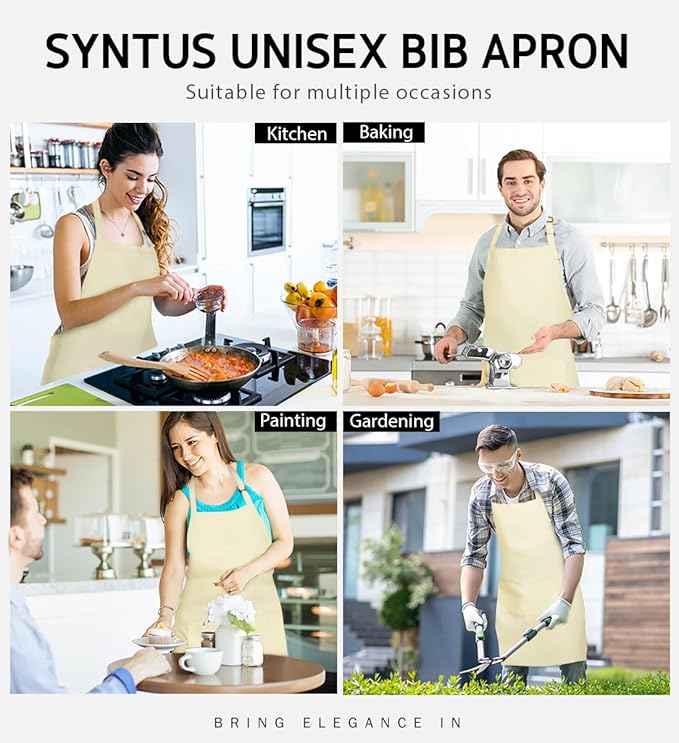 Syntus Apron for Men Women, Adjustable Cooking Kitchen Chef Aprons with 2 Pockets, Cotton/Polycotton/Polyester - Image 6