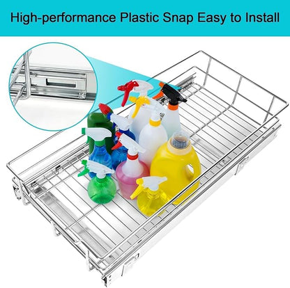 Pull Out Cabinet Organizer 11" W X 22" D, Slide Out Drawers For kitchen organizers and storage, Pull Out Drawers For Cabinets Capacity Heavy Duty Caddy, Cabinet Shelves Chrome-Plated, Bathroom Pantry - Image 7