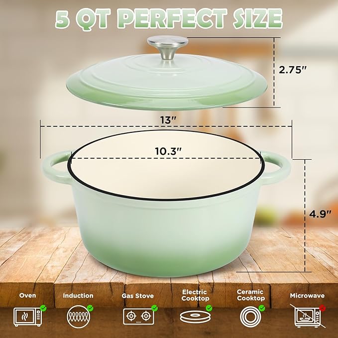 Enameled Cast Iron Dutch Oven Pot with Lid, Incl. Sourdough Bread Baking Supplies Like Banneton Bread Proofing Basket, Starter Jar, Scoring Tool Lame, 5QT Dutch Oven for Bread Baking, Oven Safe up to 500°F - Image 3
