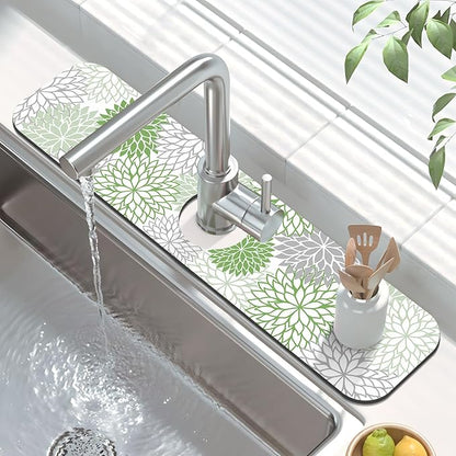 Findosom 2PCS 12" x 20" Dish Drying Mat & 24" x 5.5" Sink Splash Guard, Super Absorbent & Cuttable Dish Mat Drying Kitchen Mat with Green Floral, Hide Stain Drying Mat for Kitchen Counter - Image 4