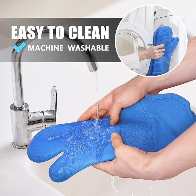 Rorecay 6pcs Oven Mitts and Pot Holders Sets for Kitchen, Extra Long Non-Slip Silicone Oven Gloves Heat Resistant 500 Degrees Potholders Hot Pads for Baking Cooking, Quilted Liner, Lake Blue - Image 6