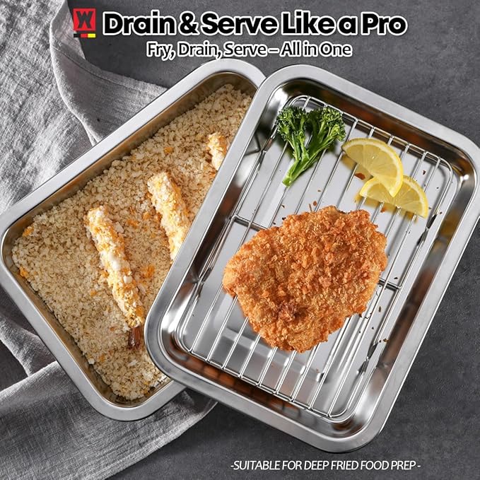 Stainless Steel Food Prep Container with Rack & Lid (Tray), 4.54Quarts, Catering Pans, Restaurant Pans, Buffet Party pan, Roasting Pan with Rack, Bakeware Roaster, Casserole (1307 / No7)