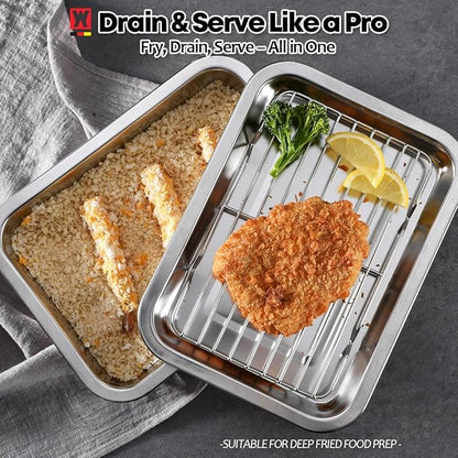 Stainless Steel Food Prep Container with Rack & Lid (Tray), 4.54Quarts, Catering Pans, Restaurant Pans, Buffet Party pan, Roasting Pan with Rack, Bakeware Roaster, Casserole (1307 / No7)
