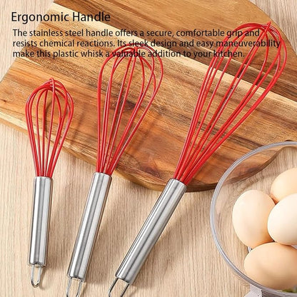 Silicone Whisk set of 3, 8+10+12in Kitchen Balloon Wire Whisks, Hand Egg Mixer Beater for Cooking
