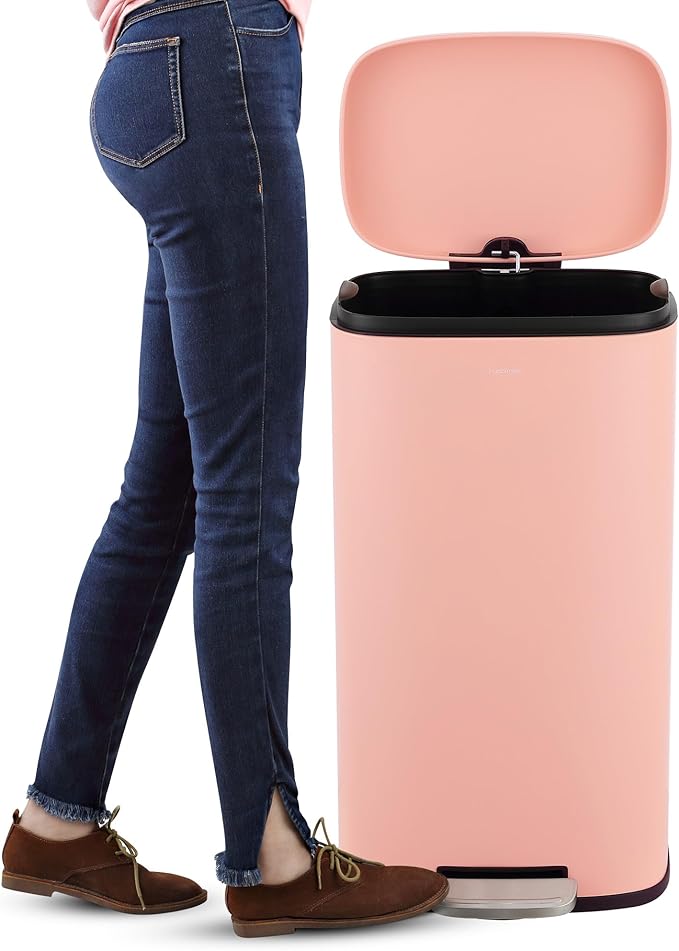 happimess HPM1006G Connor Rectangular 13-Gallon Trash Can with Soft-Close Lid and Free Mini Trash Can, Fingerprint Resistant, Modern, Minimalistic for Home, Kitchen, Office, Bathroom, Flamingo Pink - Image 6