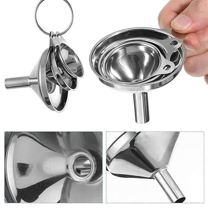 Stainless Steel Funnel, Large Medium Small Kitchen Funnel Set of 3 Metal Funnels Small-Funnels for Filling Small Bottles Funnels with 2 Brushes for Transferring Essential Oils, Liquid, Fluid