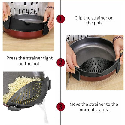 2 Pcs Clip on Strainers, Pot Strainer for Pasta Meat Vegetables Fruit, Silicone Strainer - Fit All Pots and Bowls - Image 3