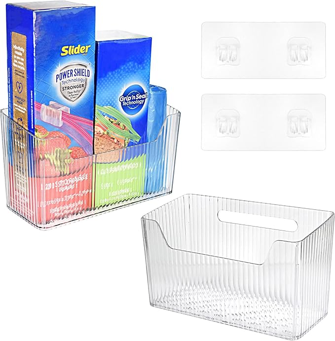 Pensino 2 Pack Adhesive Cabinet Door Organizer Storage Caddy, Clear Lid Organizer Inside Cabinet Wall Mounted Pantry Door Caddy for Food Container Lid Kitchen Under Sink Basket (Clear) - Image 2