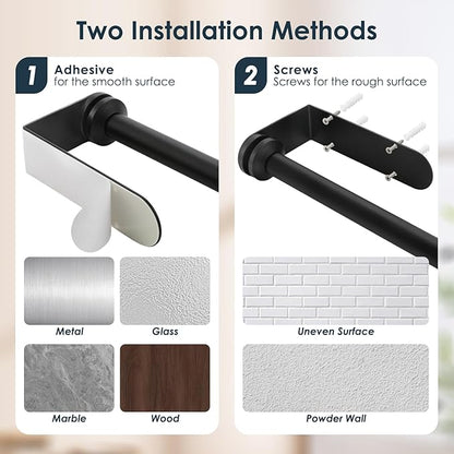 theaoo Under Cabinet Paper Towel Holder for Kitchen, Easy One-Handed Tear, Quick Release Knob for Easy Roll Loading, Wall-Mounted Dispenser, Self-Adhesive or Drill Mounting, Black Stainless Steel
