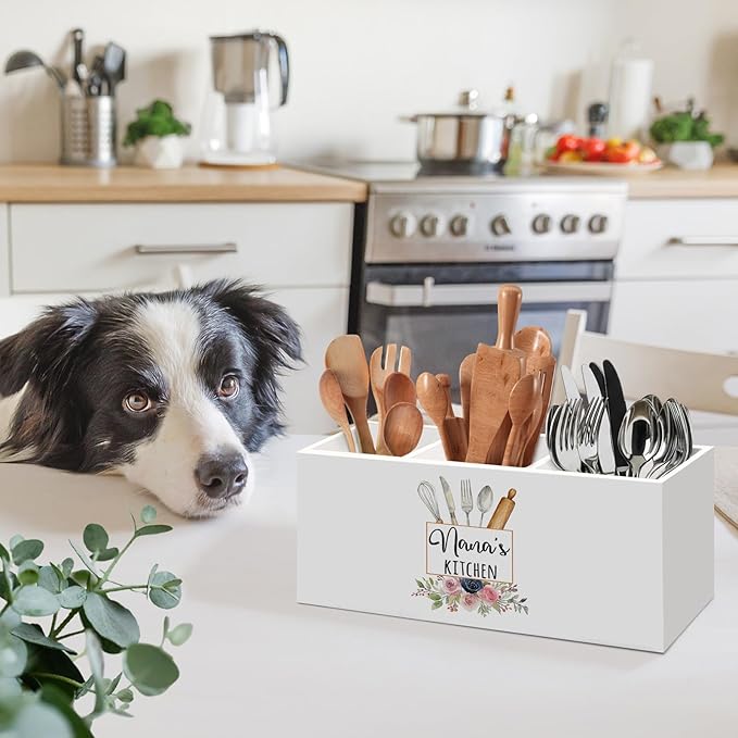 Nana Gifts Kitchen Utensil Holder, Mothers Day Birthday Gift for Grandma from Grandkids, New Grandma Gifts, Nana's Kitchens Floral Cooking Utensil Holder, Grandmas Kitchen Desk Accessories