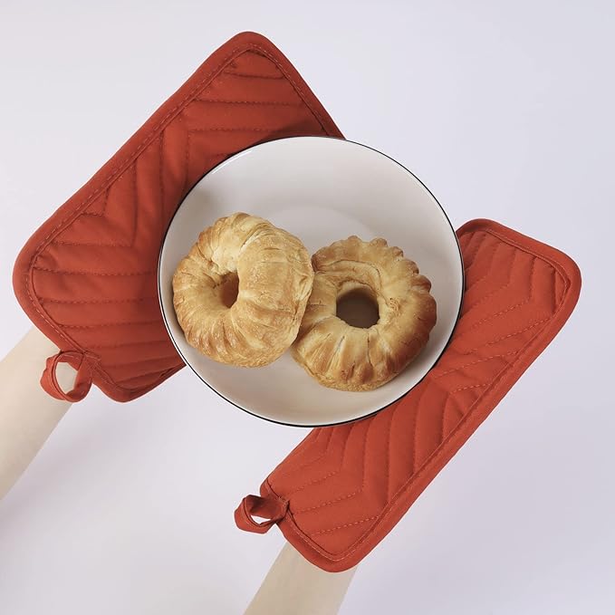 Anyi Pot Holders and Oven Mitts 7" X 9" Heat Resistant Cotton Pocket Pot Holder Set Feature of Non Slip Kitchen Hot Pad Oven Mitts, 3-Pack (Aspen Gold) - Image 4