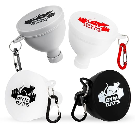 Protein Powder Funnel Set - Travel Protein Powder Container to Go with Carabiner & Reinforced Caps to Stop Spills - Protein & Pre Workout Powder Supplement Funnel for Bottles & Shakers - 4 Pack by Unknown