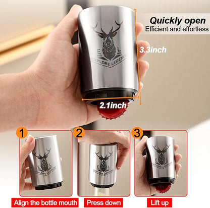Automatic Beer Bottle Opener 2PCS with Magnetic Cap Openers, Stainless Steel Push Down and Pop Off One Handed Opening Bottle Openers for Kitchen Home, Bar Restaurant, Bartender abridor de cerveza